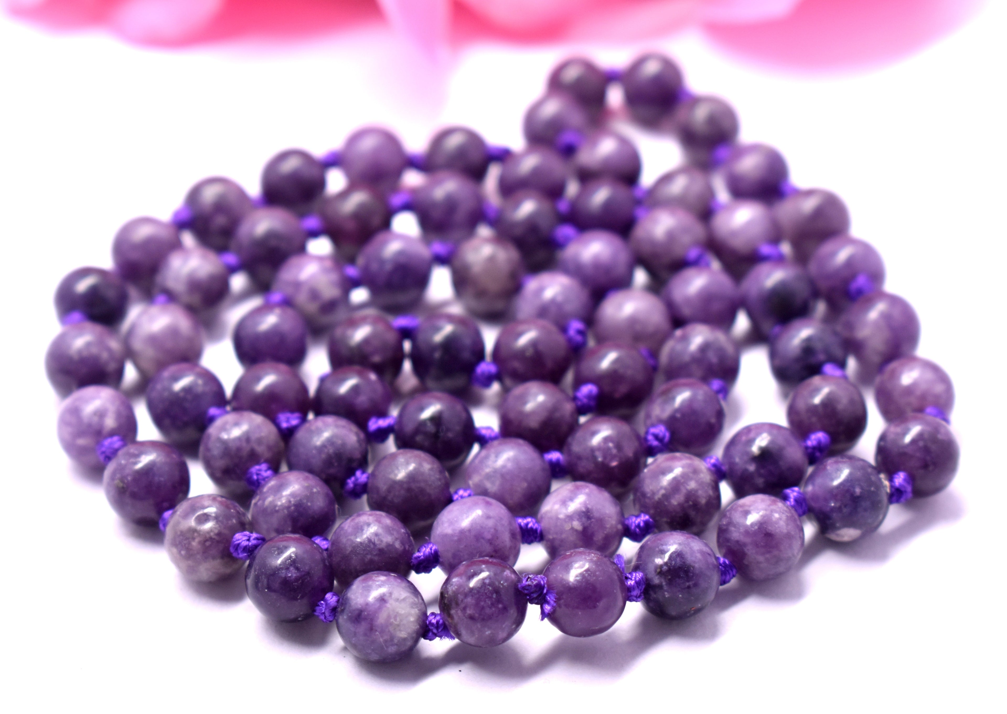 Lepidolite Bead Knotted Mala – Aids in Stress Relief, Emotional Healing, and Calming Energy #Lepidolite #StressRelief #EmotionalHealing #CrystalHealing #Mala