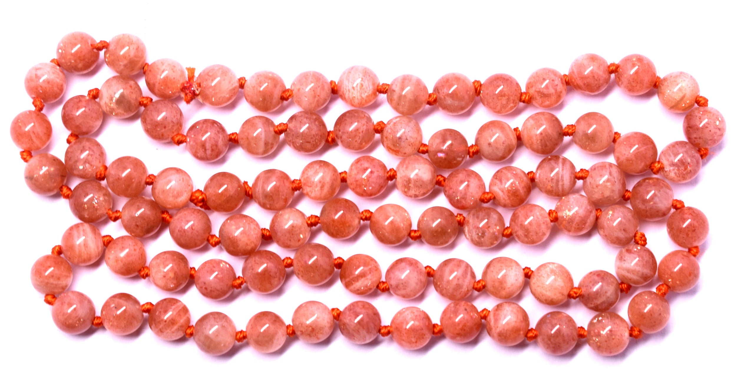 Sunstone 8mm Knotted Mala