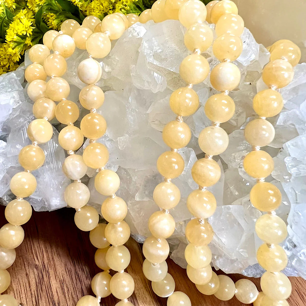 Yellow Calcite 8 mm knotted mala