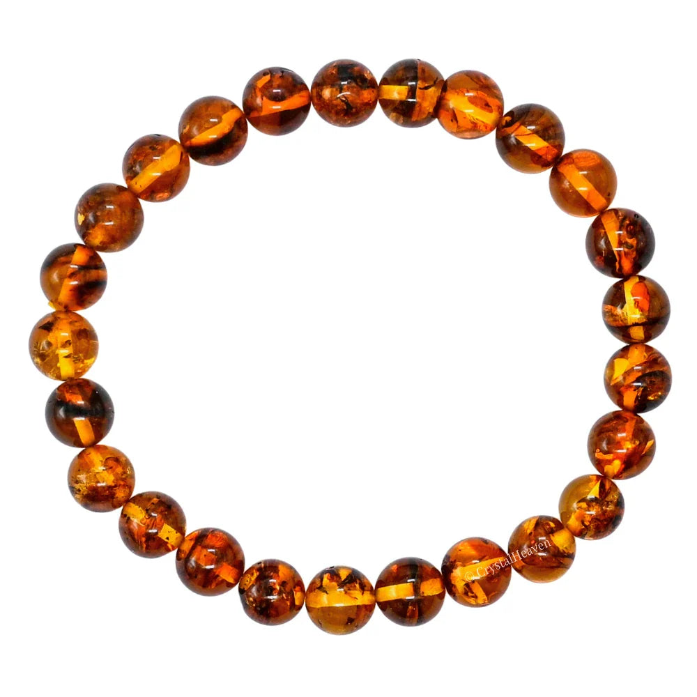Baltic Amber Round Bead Adjustable Bracelet - Natural Pain Relief, Detoxification, Healing Energy, Adjustable Crystal Bracelet