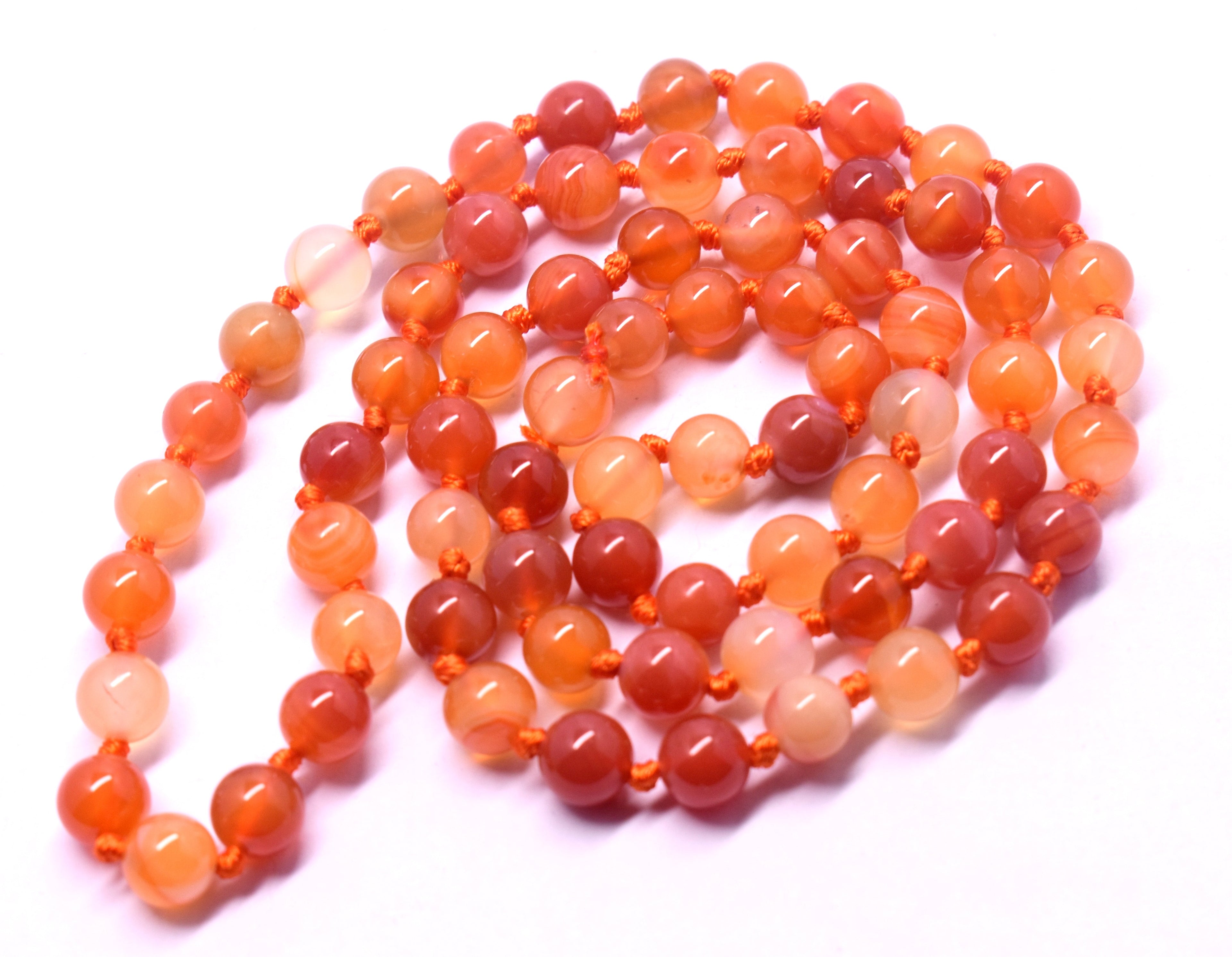 Carnerian 8mm knotted Mala