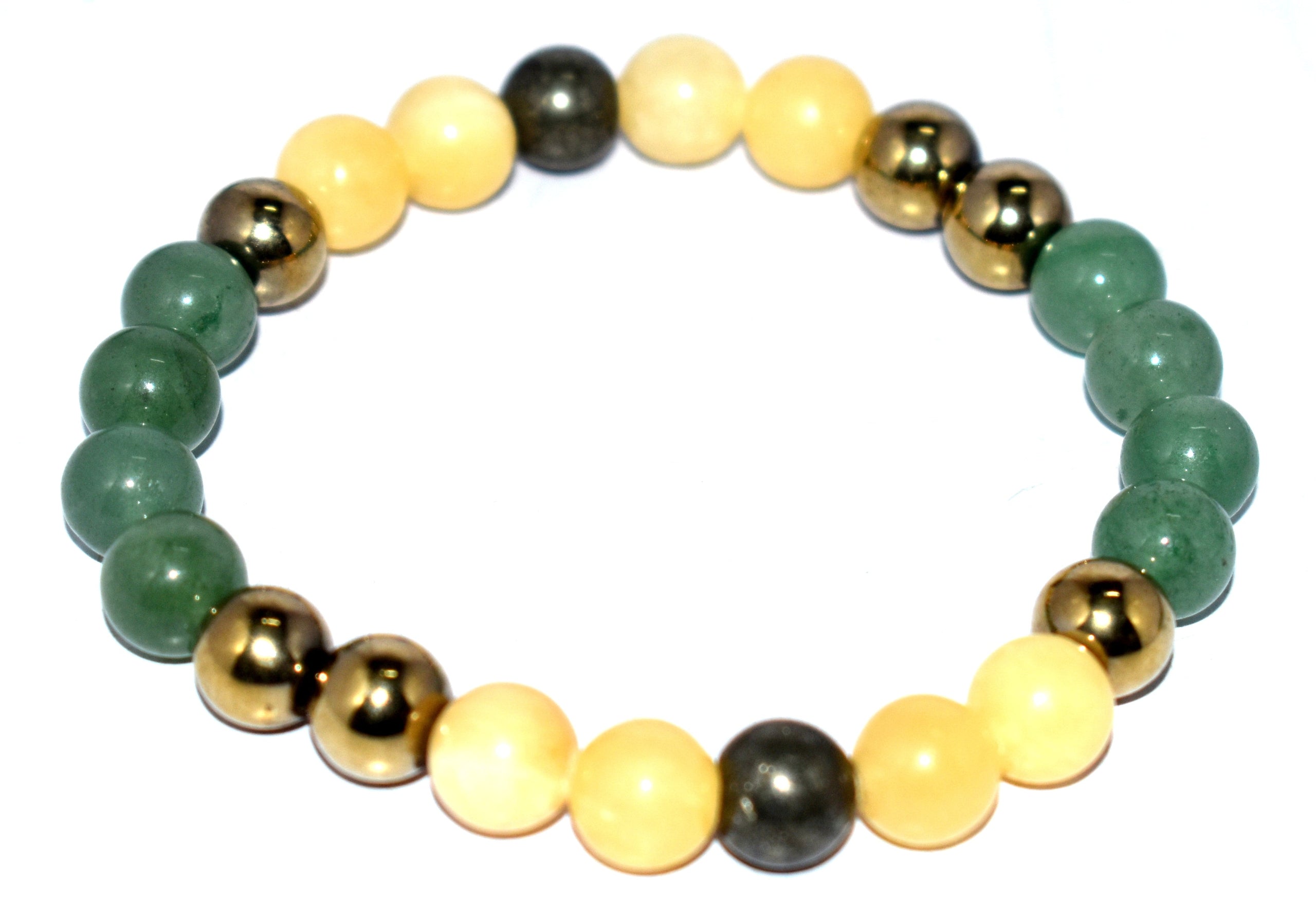 Money Magnet  8mm Bracelet - Pyrite, Yellow Calcite, Green Aventurine, Hematite